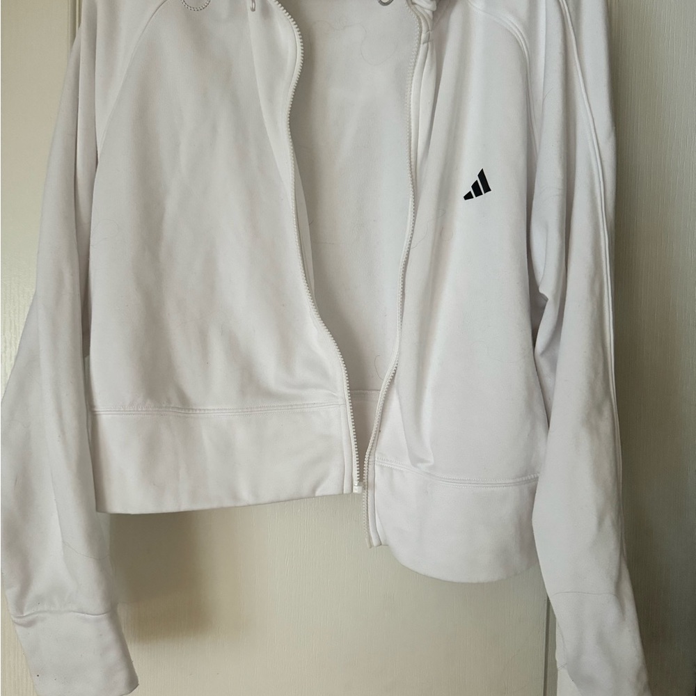 Adidas Women's White  Cropped Zip-Up Hoodie Sz  XLarge like new